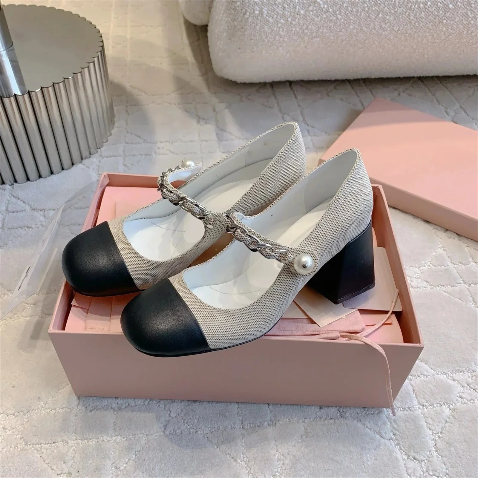 

2025 Spring Summer Square Toe Shoes For Women Leatehr High Heels Pumps Buckle Strap Women Pumps Designer Brand Shoes Zapatillas