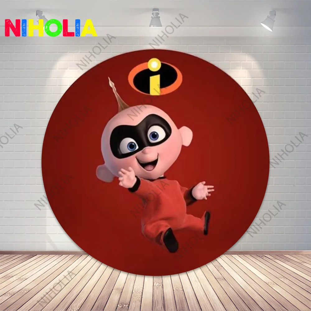 Incredibles Jack Round Photo Backdrop Cartoon Character Baby Shower Decoration Kids Birthday Party Cylinder Covers