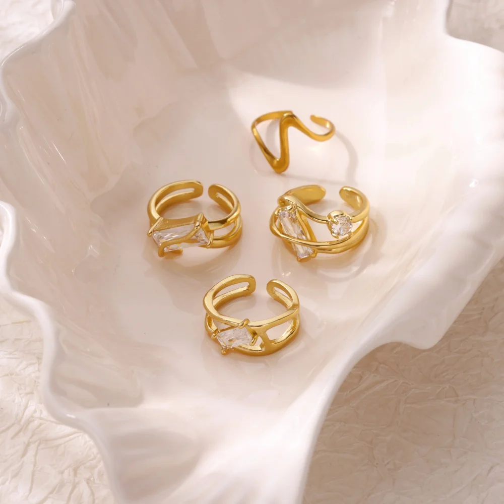 Bunte Zirkonia Ringe für Frauen vergoldet Edelstahl Regenbogen Farbe runde quadratische Zirkon Ring Modeschmuck Geschenk