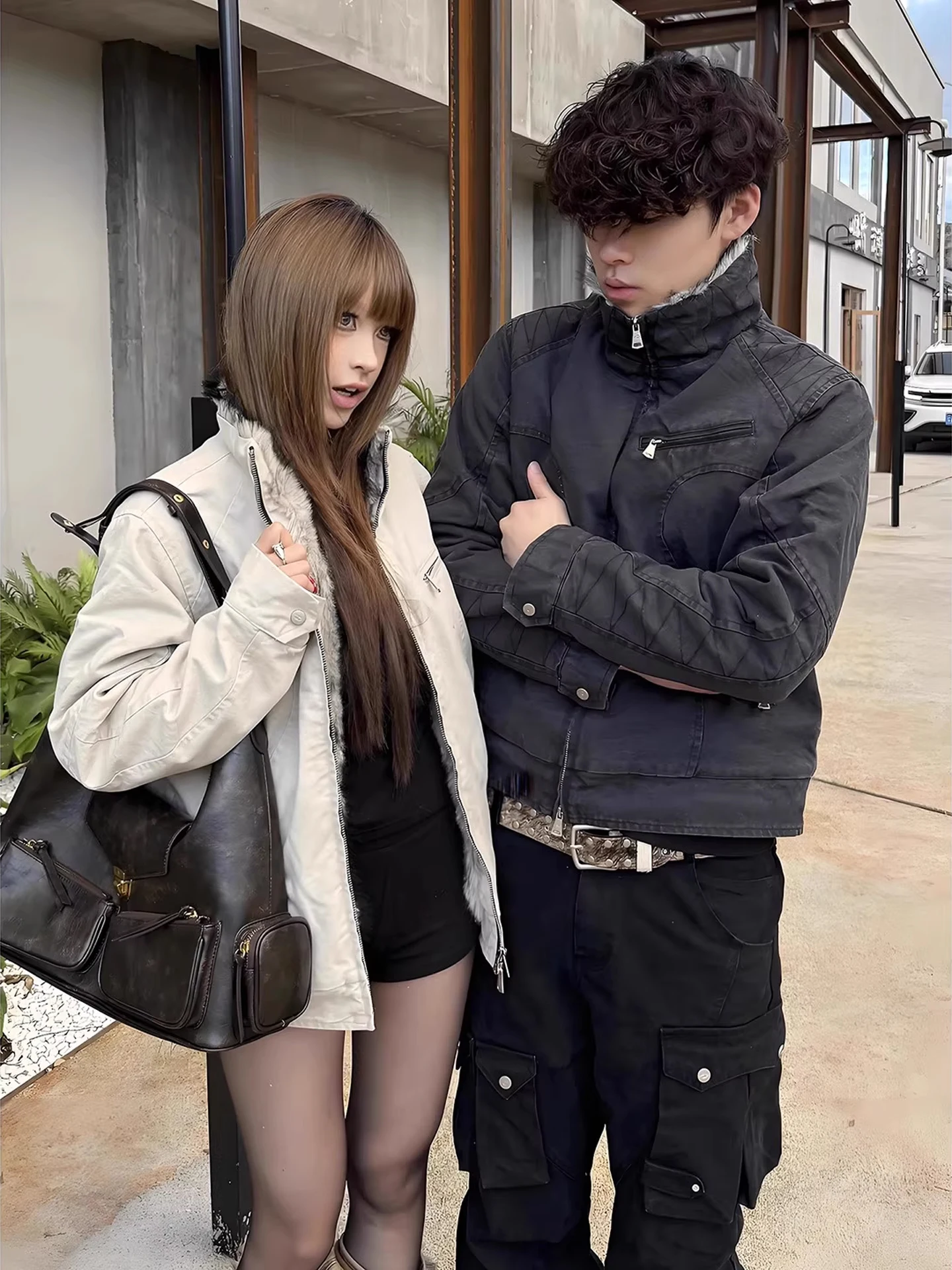 

Thiened Fce Winter Jaet Men's Retro Sle Cotton Coat Youth Trendy Long Sve Zipper Closure Color Warm Outerwear