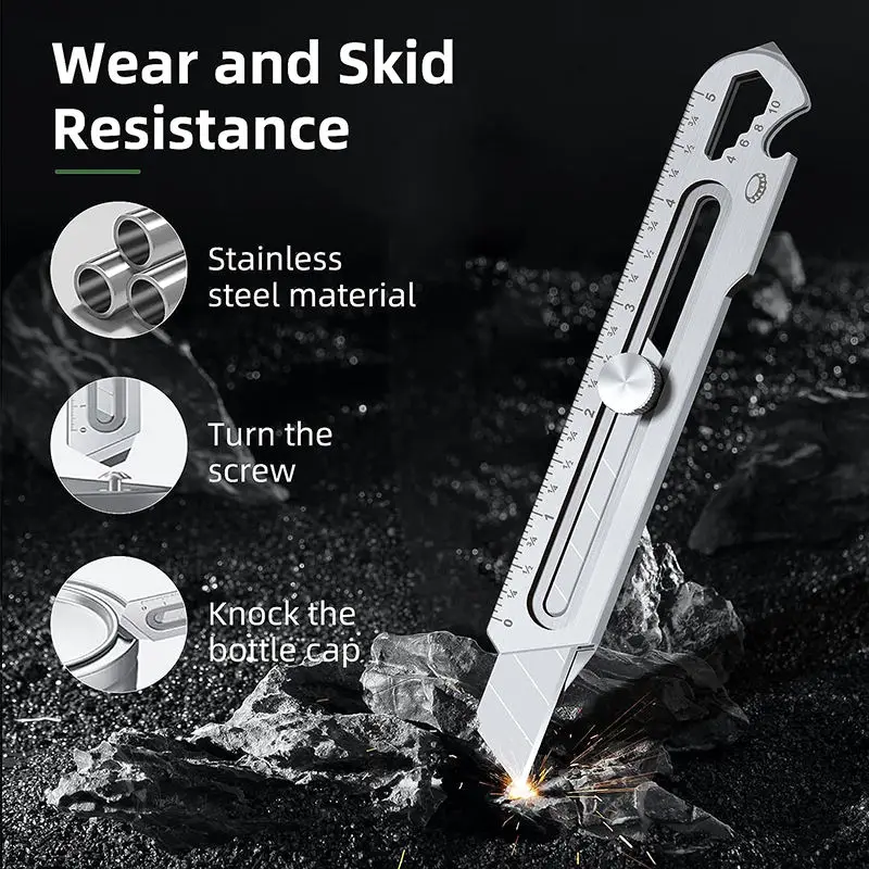 Multifunctional Utility Knife 6 in 1 Stainless Steel Stationery All Purpose Cutter Bottle Tin Opener Screw Ruler