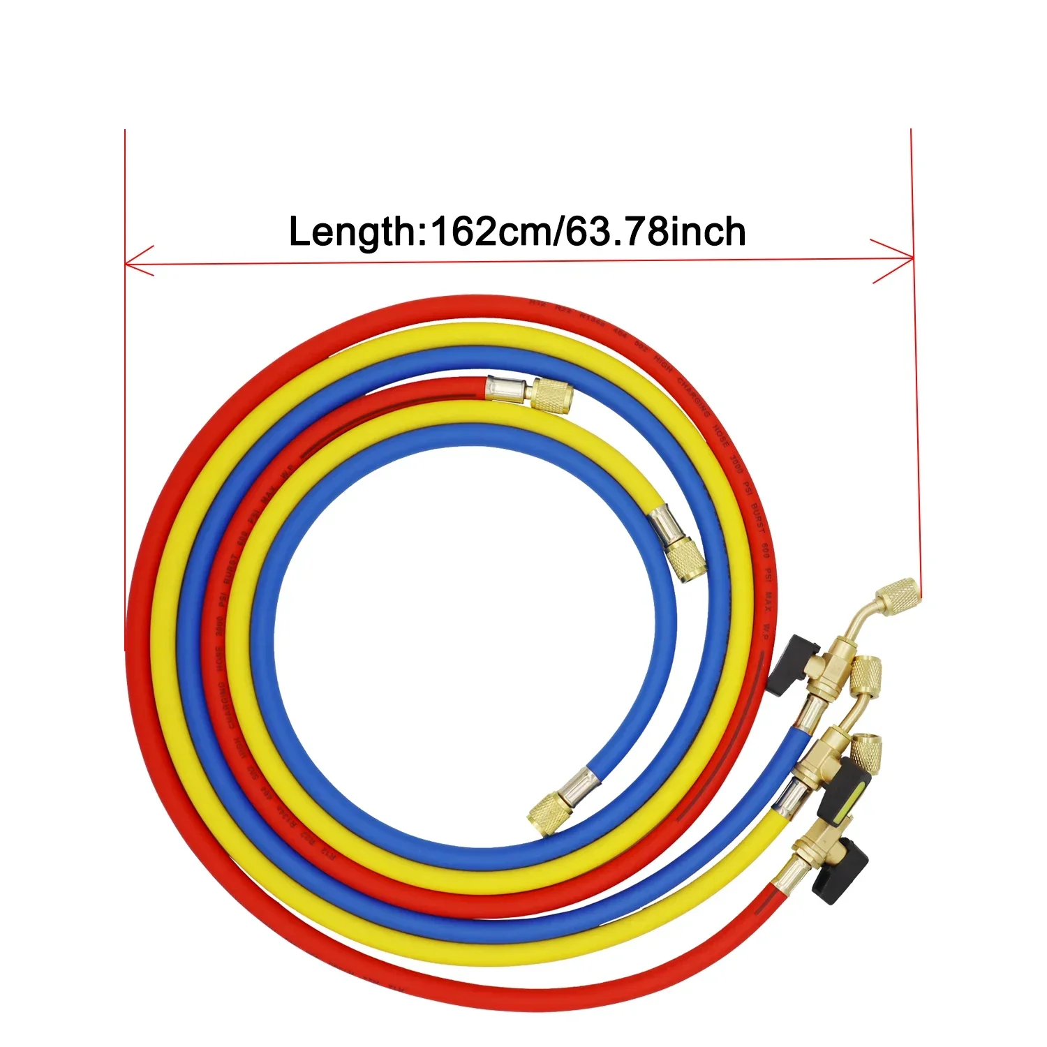 1.6M Refrigerant A/C Charging Hoses with Ball Valves HVAC 1/4