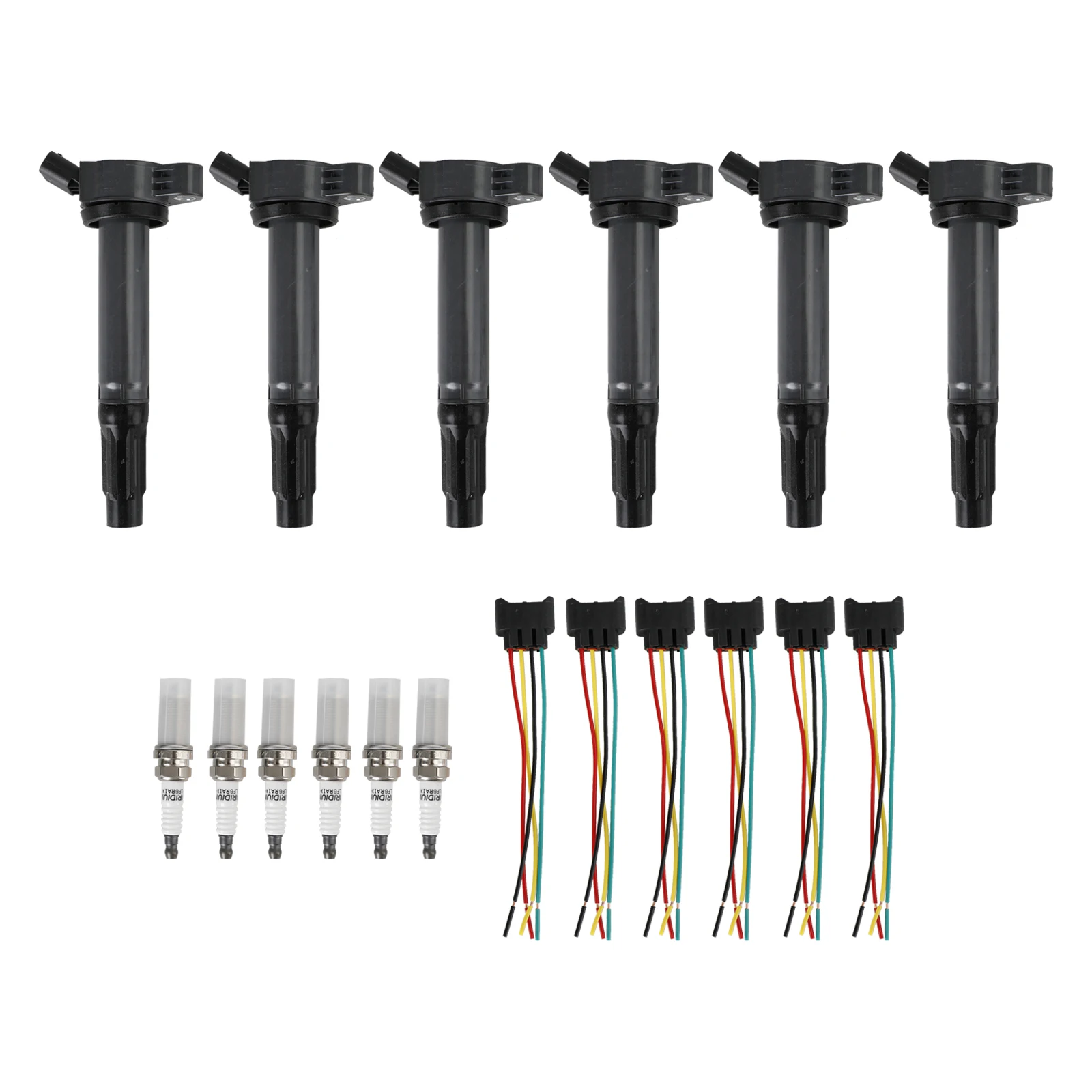 6pcs Ignition Coils With Connectors With Spark Plug UF487 90919-02251 For Toyota Sienna 3.5L