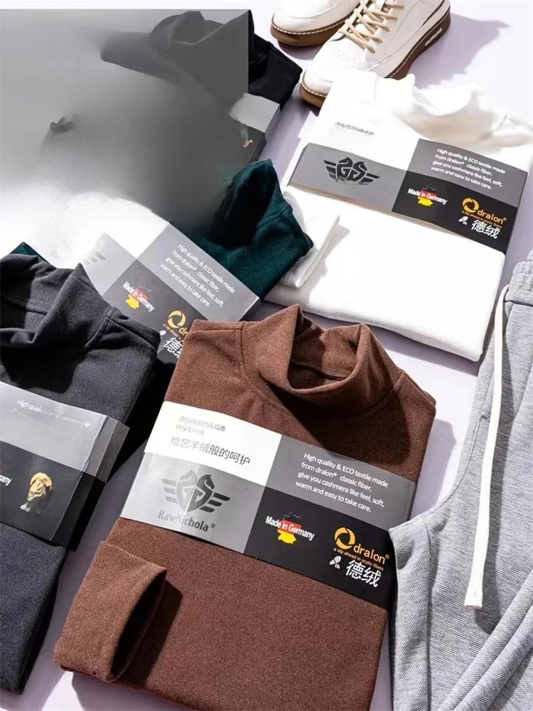 

Warmth And Sle: Men's Camere-Like German Velvet Base Layer T-irt Long Sve High Collar Loose Fit Youthful Trend for W...