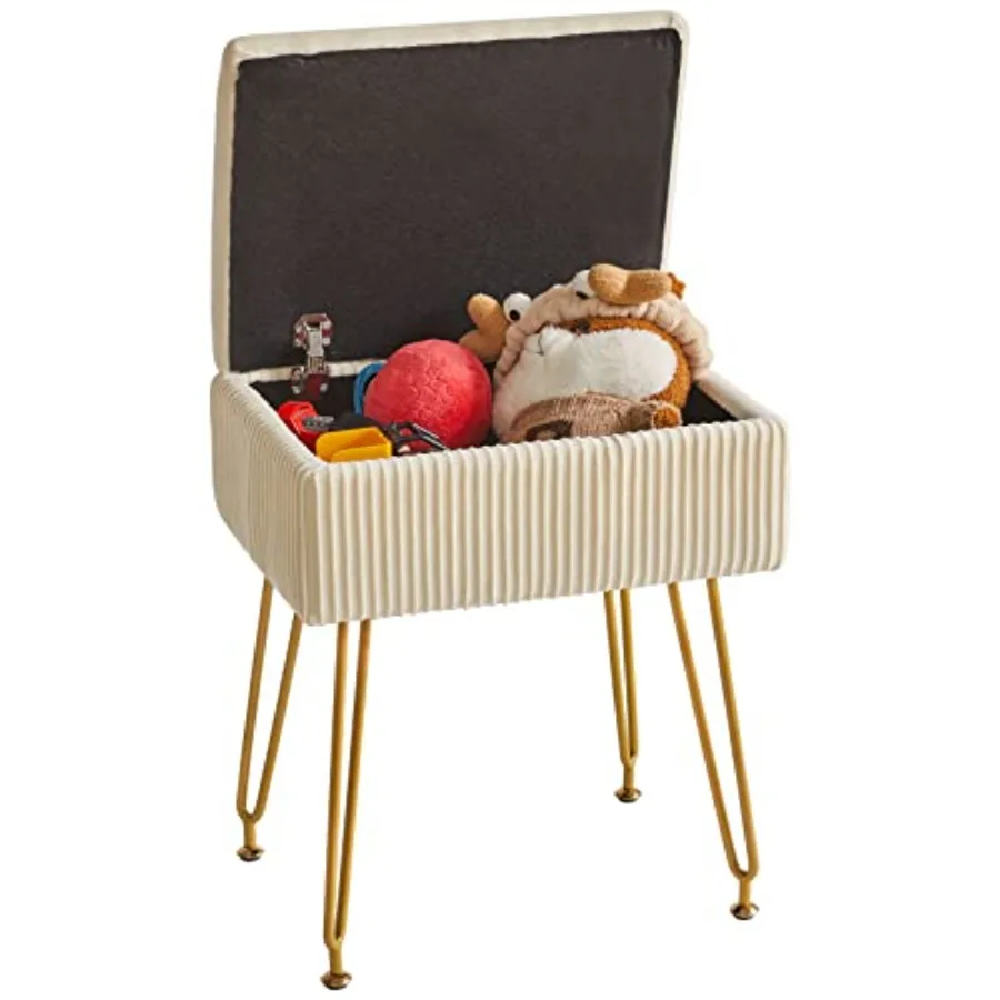 Vanity Stool Chair with Storage, Square Ottoman Feet Stool, Modern Multifunctional Makeup Stool for Bedroom, Living Room, Offic
