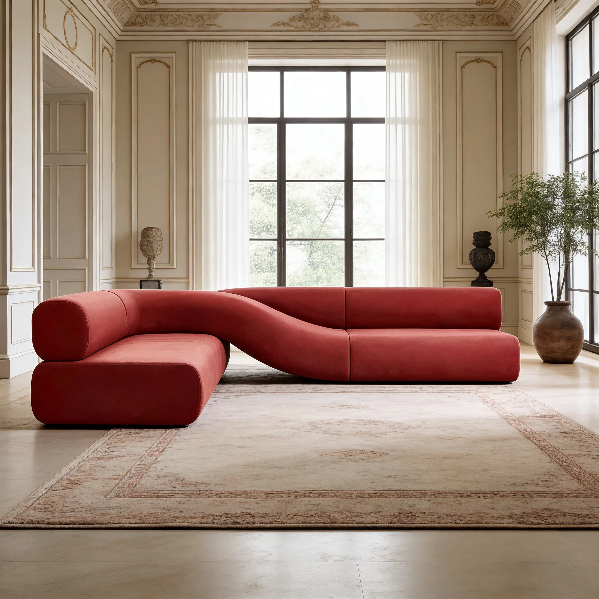

Modular Comfortable Curved Sofa with Plush Velvet Fabric for Large Living Spaces