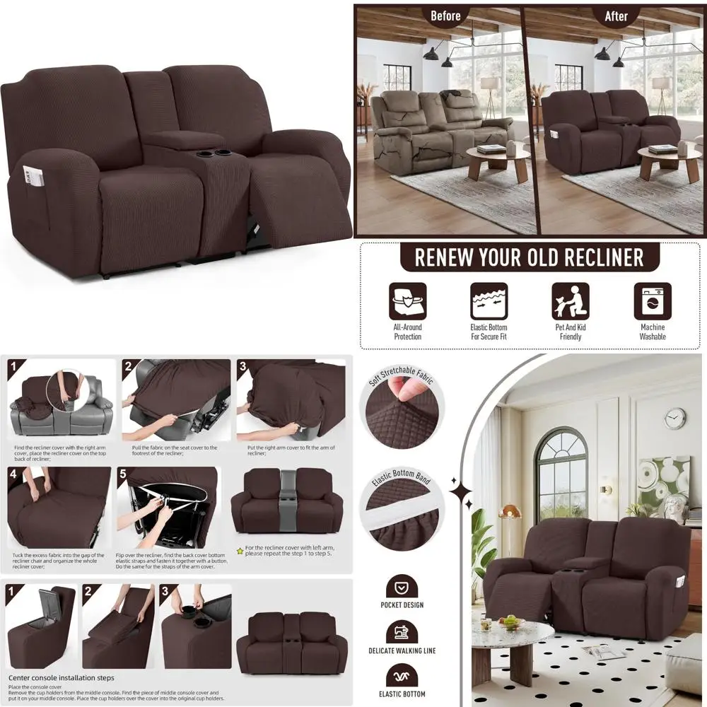 

Эластичный жаккардовый чехол на сиденье с откидной спинкой и средней консолью для 2-местного дивана, идеально подходит для откидных диванов и диванов