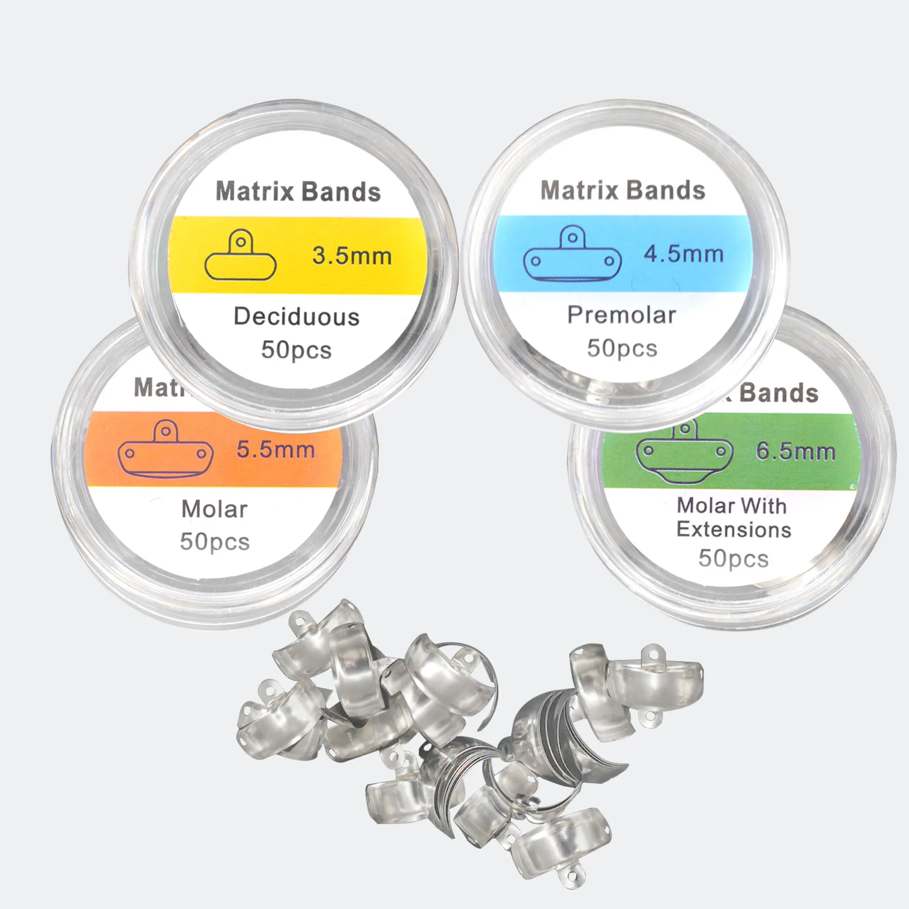 50PCS/Box Dental Metal Matrices Sectional Contoured Matrix Refill Forming Sheet Resin Clamping Seperating Ring Dentistry