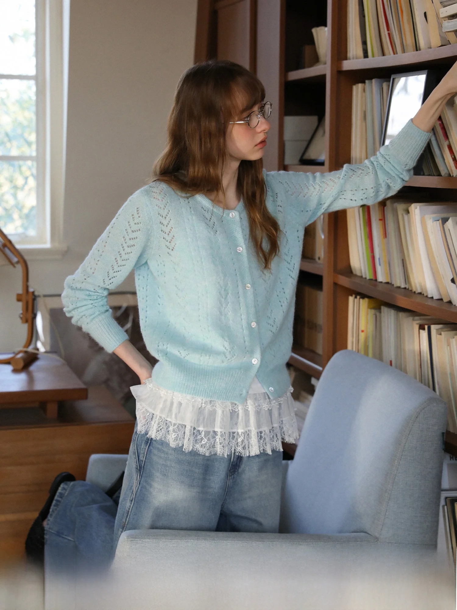 

MELLIIY 2026 Spring Women's Knitted Open Cardigan Hollow out round Ne Waist-Cinching Long Sve Soft Casual Sle Color