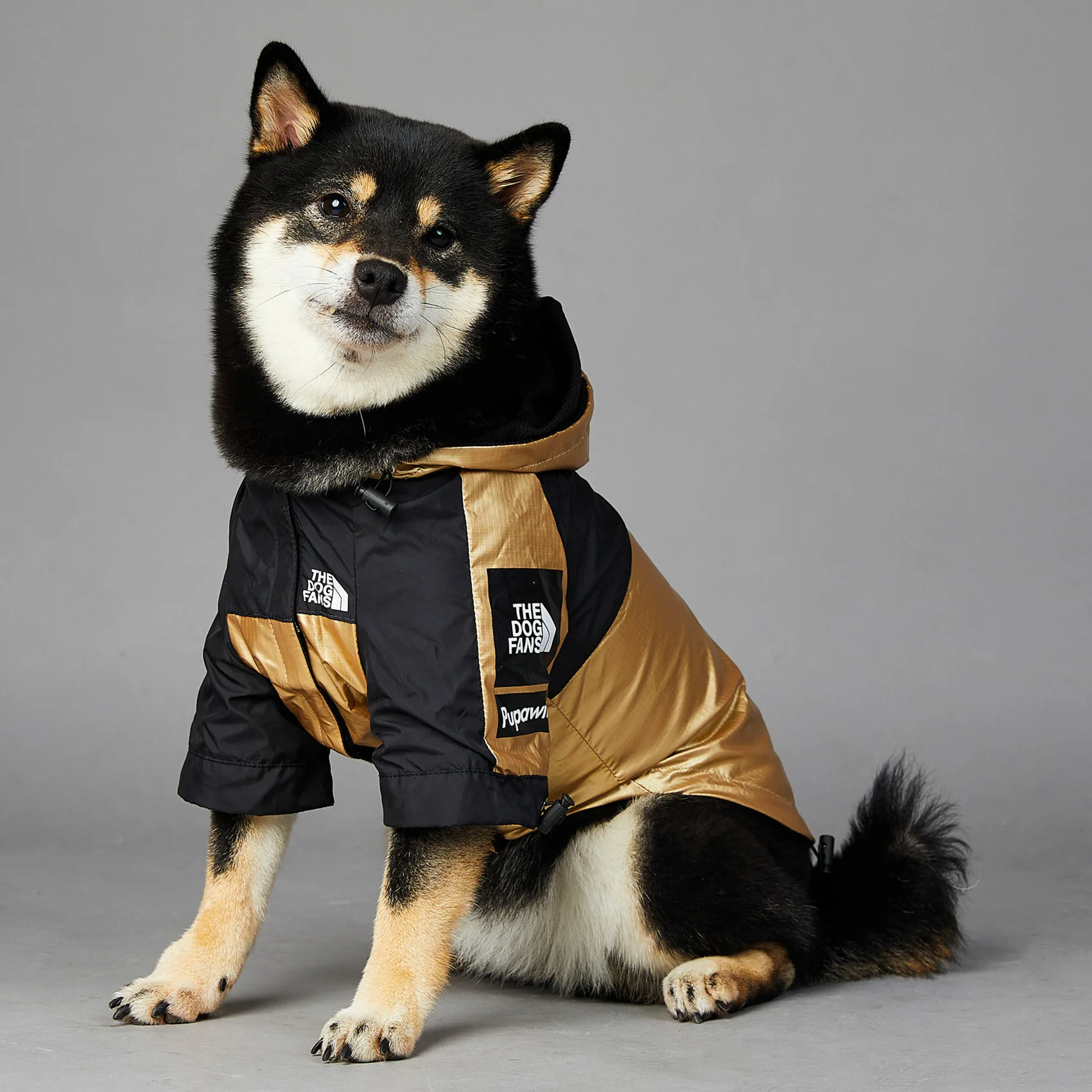 New Design Luxury Waterproof Dog Raincoat Coat Cover Hoodie Gold Color Clothes Suit for Large Pet Windbreaker Dog Jacket