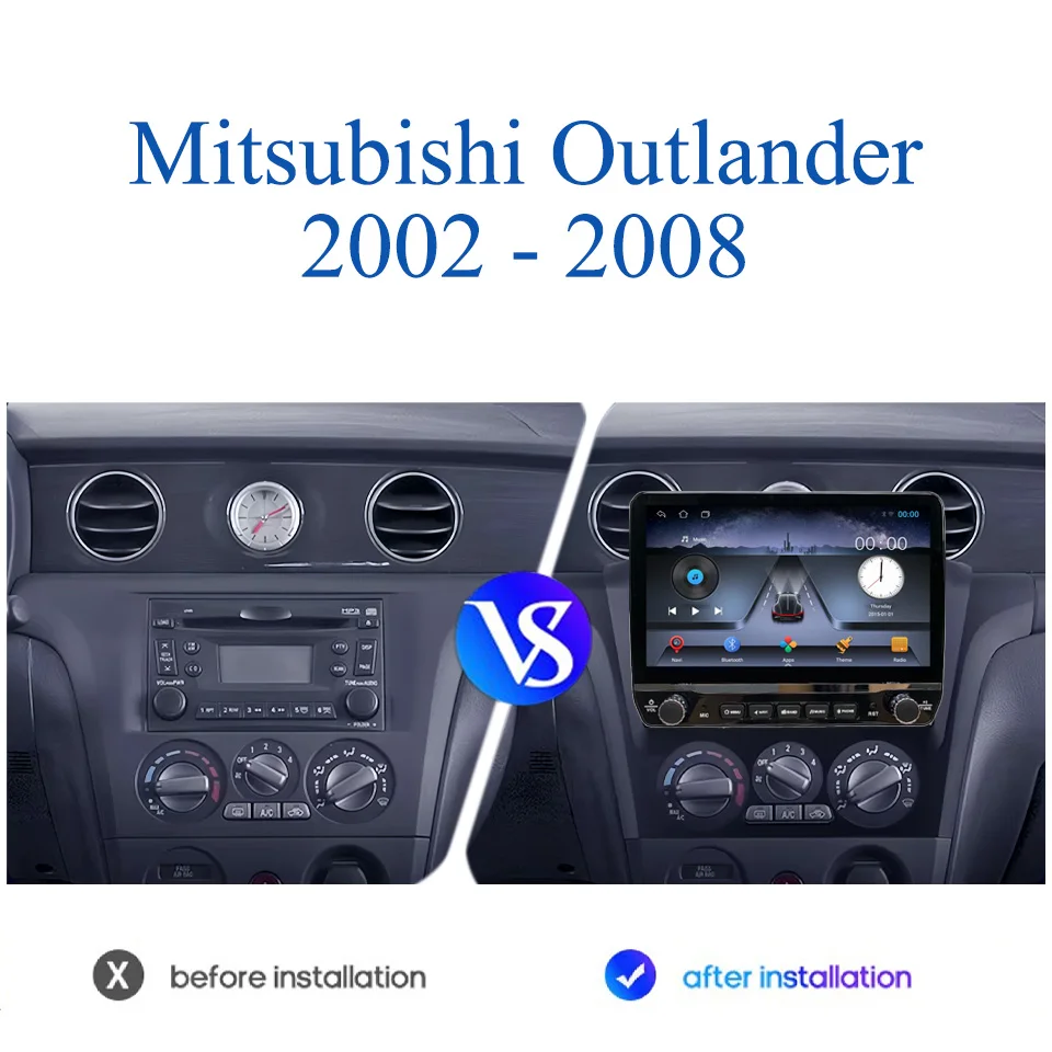 10'' 8G+128G Android14 Car Radio FM AM Stereo Audio Video DVD Player GPS Navigation For Mitsubishi Outlander 2002 - 2008 Carplay
