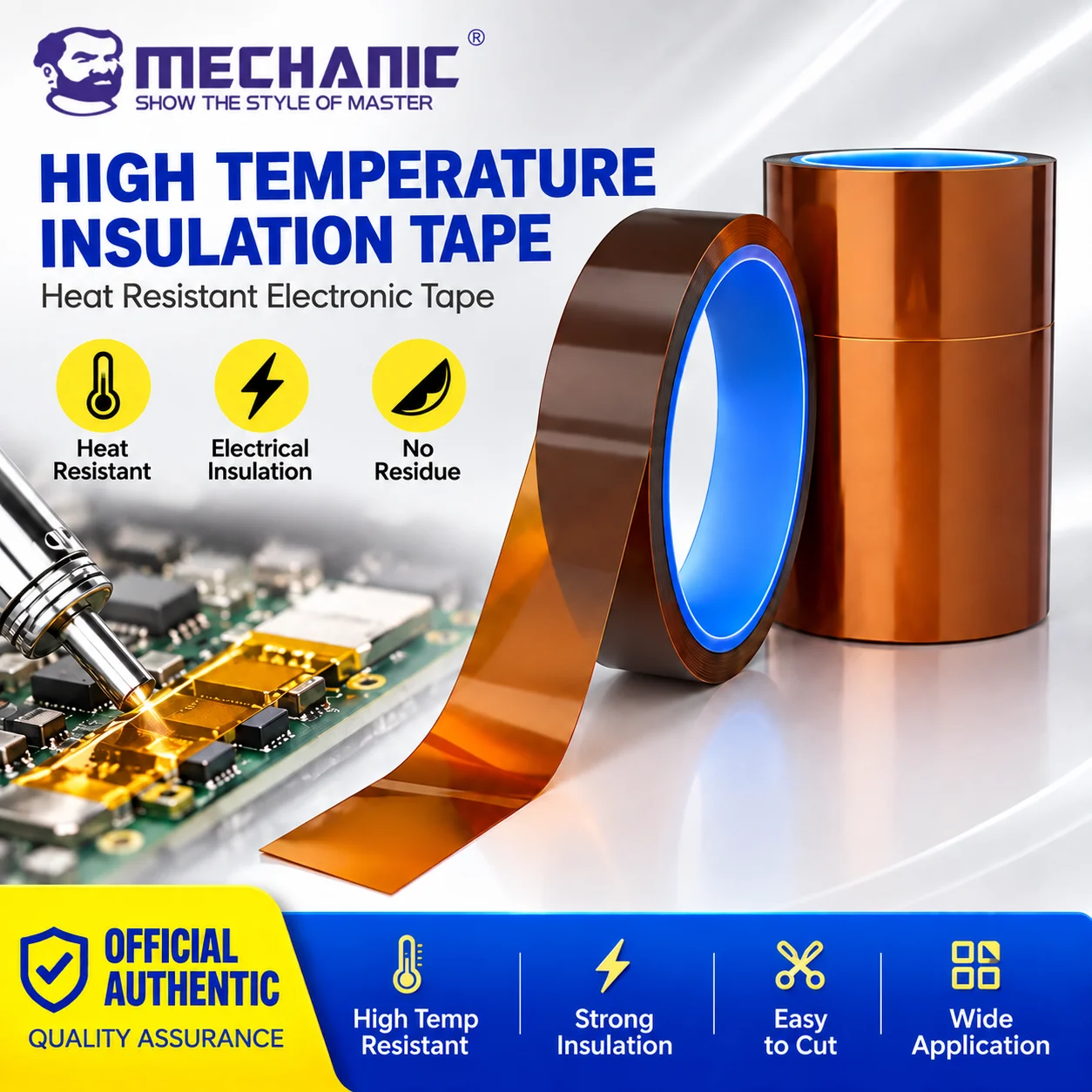 MECHANIC PACK High Temperature Polyimide Tape 400°C Heat Resistant Insulation Tape for PCB Soldering Mobile Phone Battery Repair