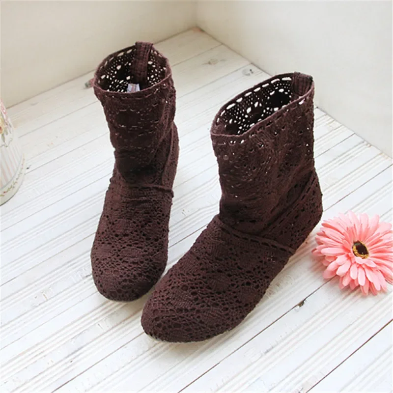 Hollow Summer Boots Bootie 2024 with The New Shoes Lace Openwork Crochet Boots Plus Size 34-43 Hollow Fashion Women Boots