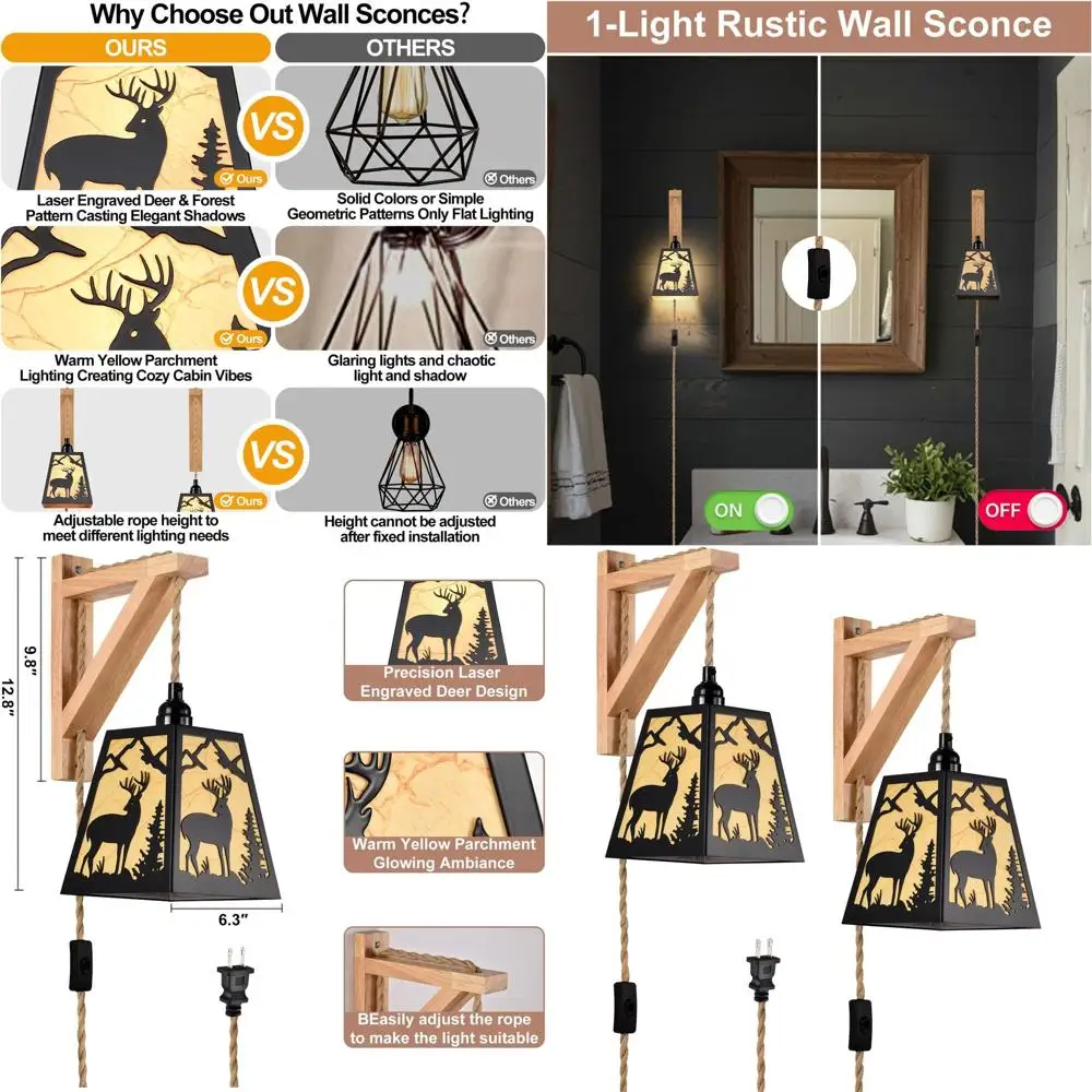 

Настенные светильники в деревенском стиле из металла и дерева с кронштейнами в виде оленей и пергаментными абажурами, винтажные настенные светильники с подключением к сети для гостиной и спальни