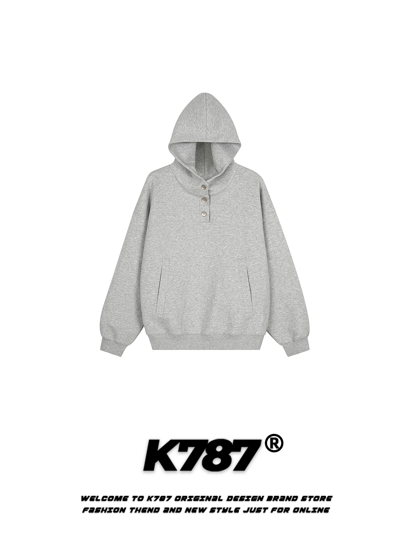 

Худи K787 American Sle Street Cleanfit, свободный крой, однотонный, с капюшоном, весна 2026, верхняя одежда