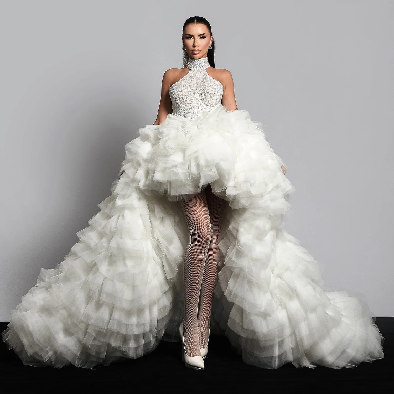 Amazing Fluffy Tulle Skirt High Low Layered Wedding Skirt Bridal Photoshoot Overskirt Elastic Ball Gown Tutu Multi Layers Skirt