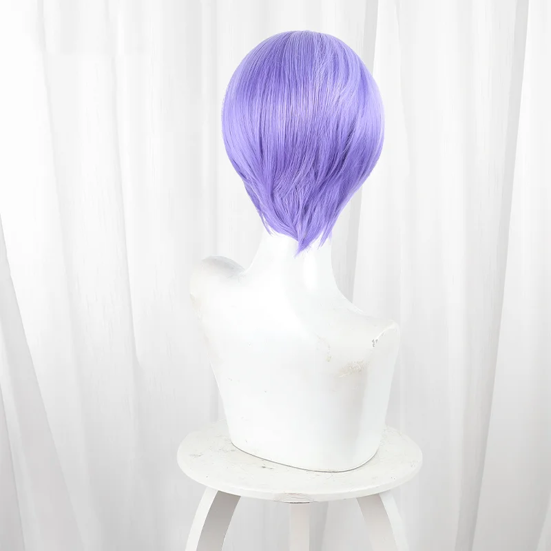Peruka cosplay anime, poliester, fioletowe krótkie włosy, na imprezę Comicon, dla dorosłych kobiet i mężczyzn.