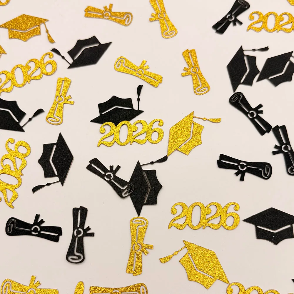 Confetes de Formatura 2026: Papel Preto e Dourado com Glitter para Decoração de Chapéus de Formatura, Diplomas e Mesas para a Turma de 2026