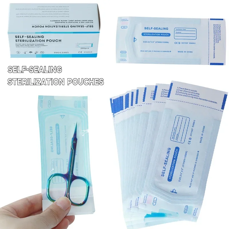 200Pcs Self-sealing Sterilization Pouches Bags 5Sizes Medical-grade Bag Disposable Nail Art Tattoo Accessories Supplies Manicure