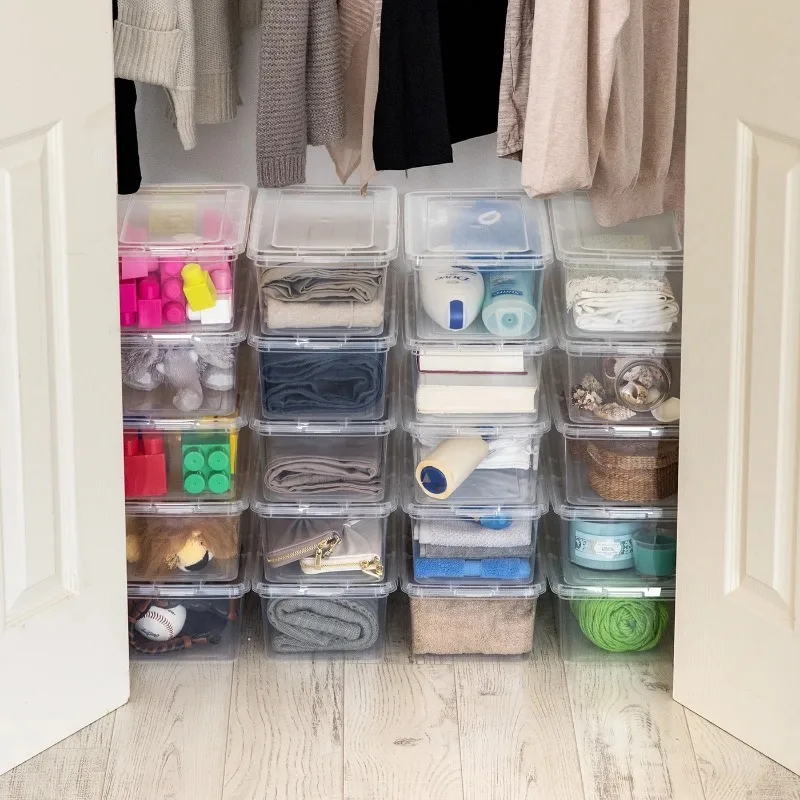 

Durable Plastic Under Bed Storage Boxes with Lids, Stackable, Available in 5, 17, 28, 41, and 68 qt Sizes