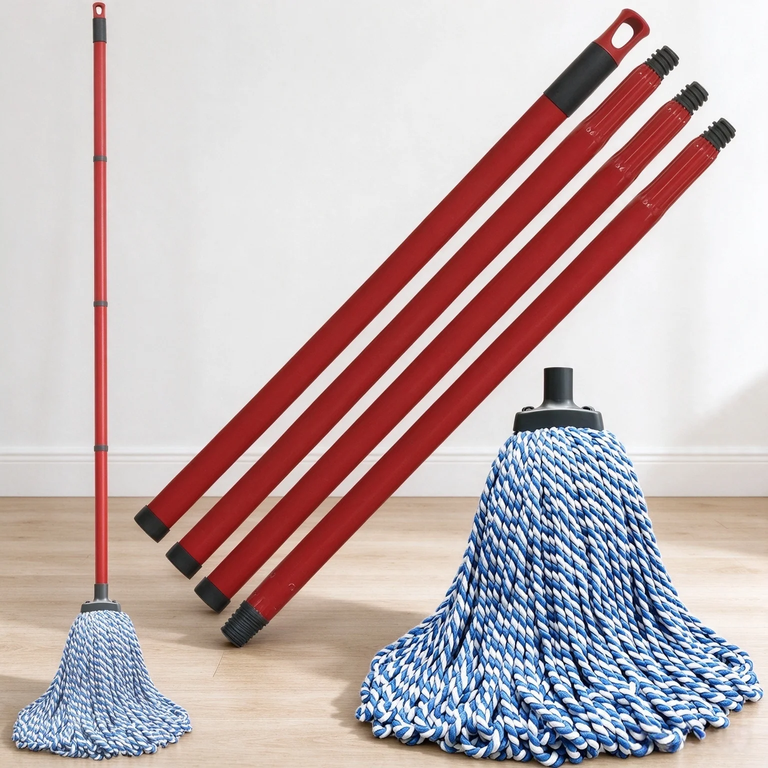 Home Times Absorbent Microfiber String Mop, 1.57m 4-Section Adjustable Iron Pole for Home Floor Cleaning