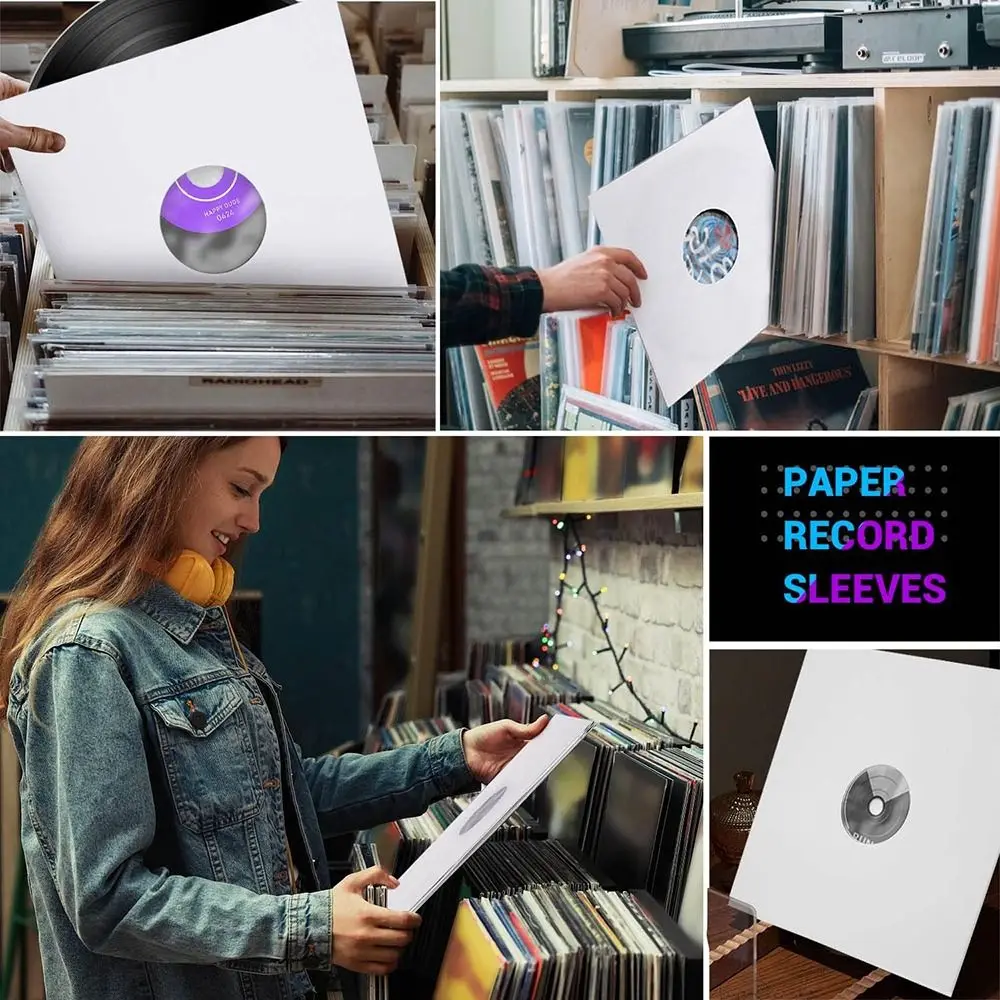 Useful Black White Vinyl Records Sleeve 7/10/12inch Paper & Poly Lined LP Record Cover Record Protection