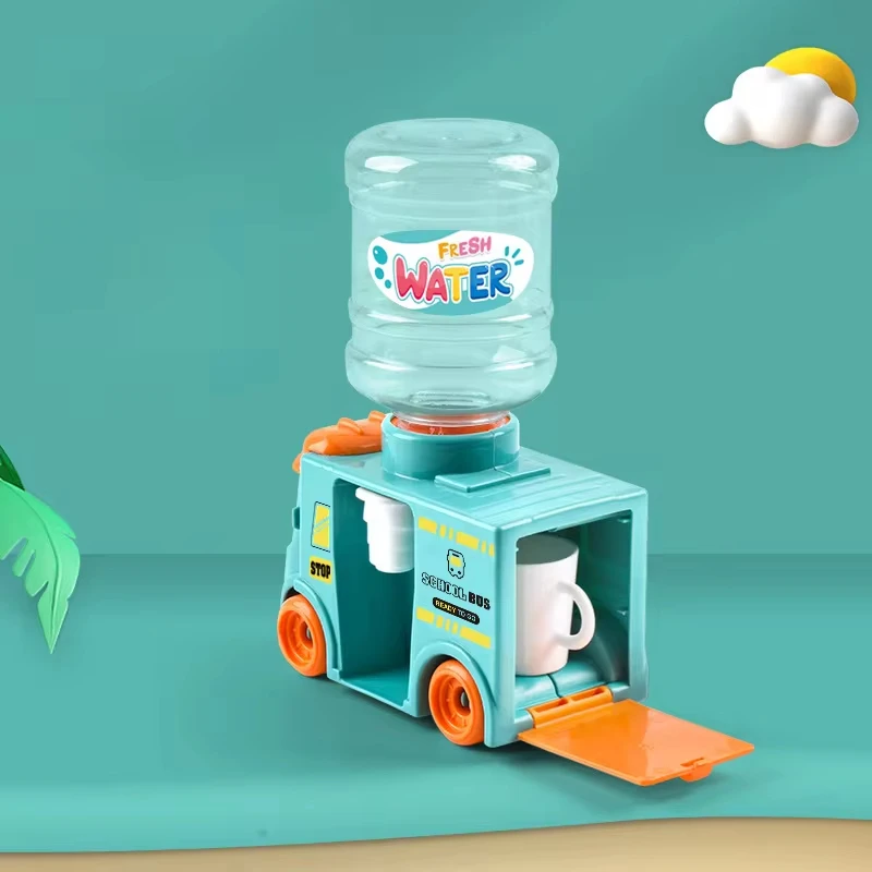 Kinder Mini Bus Water Dispenser Speelgoed Met Schattig Roze Blauw Koud/Warm Water Sap Drinkfontein Simulatie Zomer Keuken Speelgoed