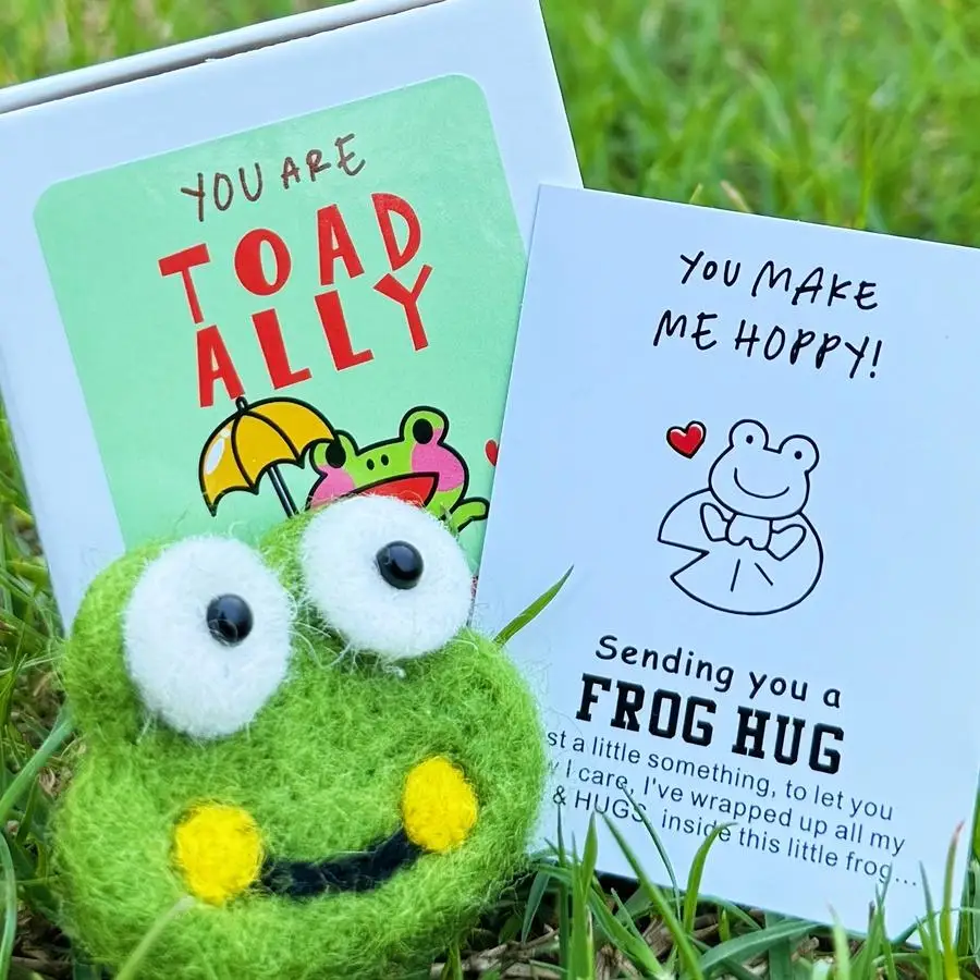 1/5/10/20/50/100pcs Felt Frog in a Box, with a Holiday Greeting Card, Gift for Your Best Friend, Pocket Hug, Frog Gift, Birthday
