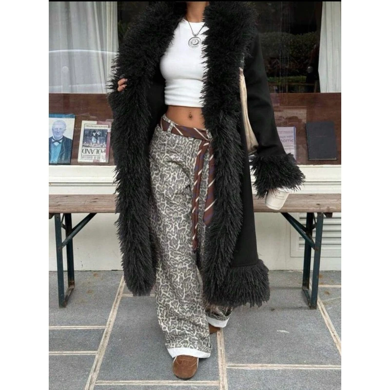 European and American Fashion 2026 Integrated Splicing Medium and Long Coat New Women's Temperament High-end Fluffy Coat