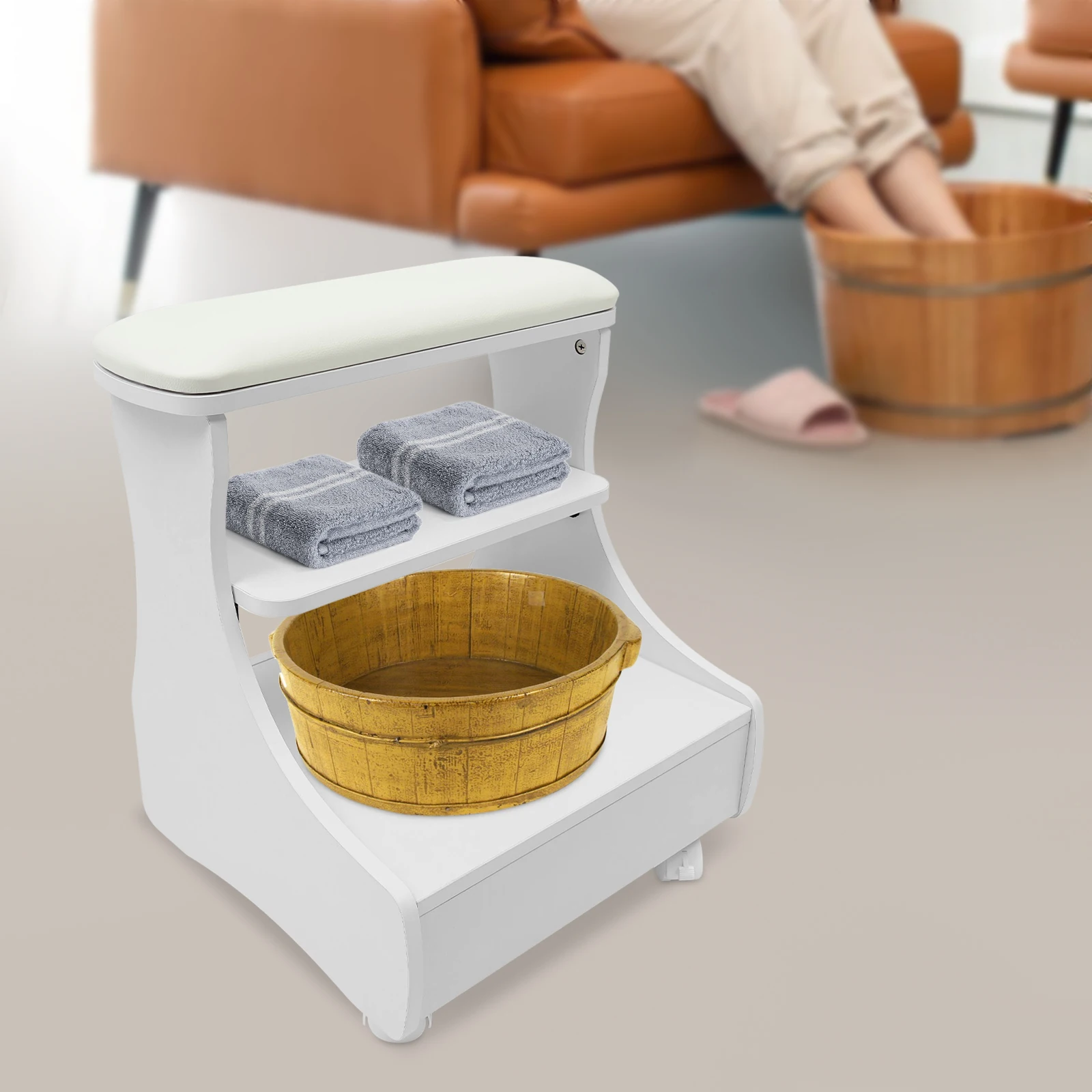 

Foot Bath Stool Footbath Trolley Foot Rest Pedicure Manicure Funiture 4 Universal Wheels for Beauty Salons White/Pink/Black