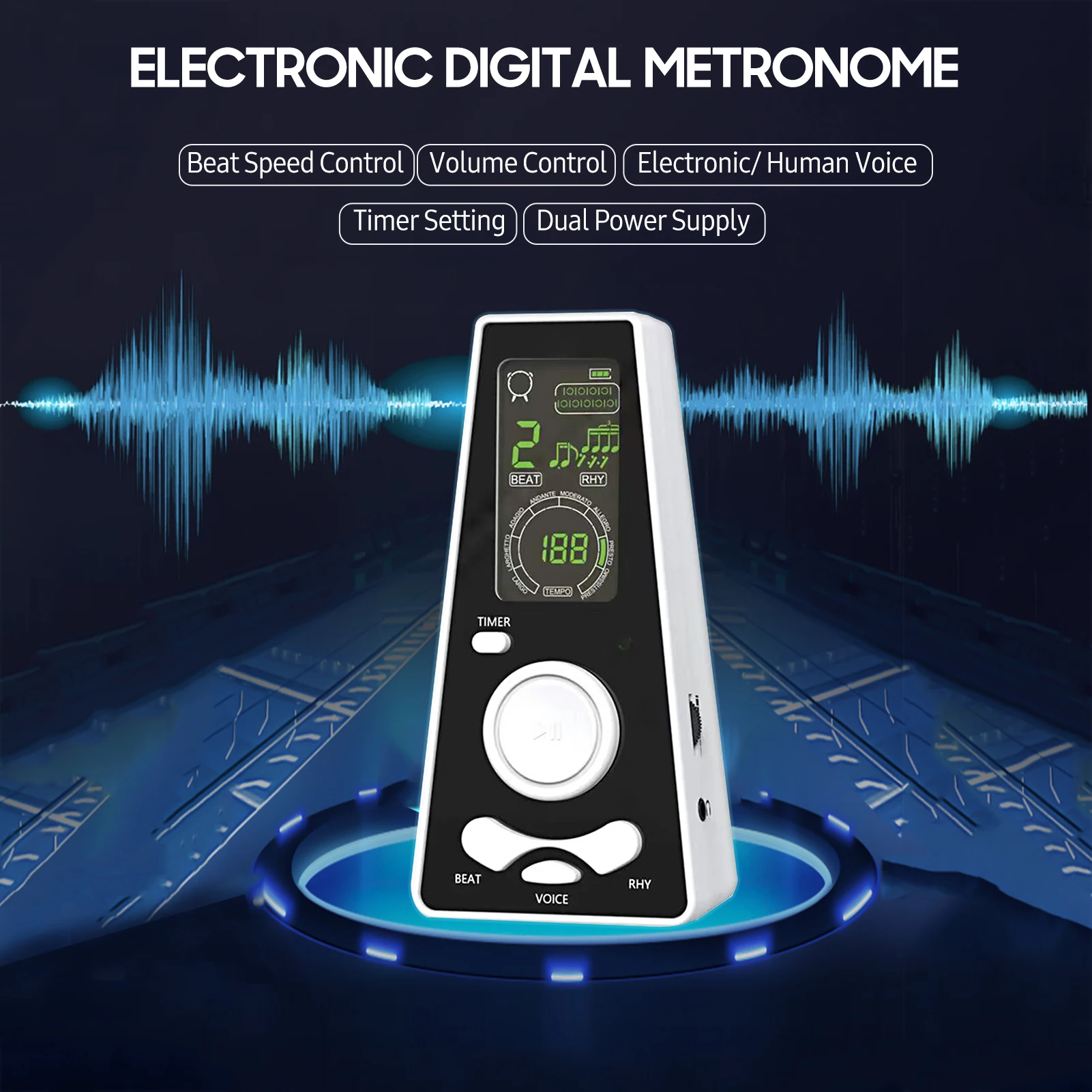 Electronic Digital Metronome Timer Universal Electronic Metronome Volume and Beat Speed Control Battery USB Cable Powered Tools