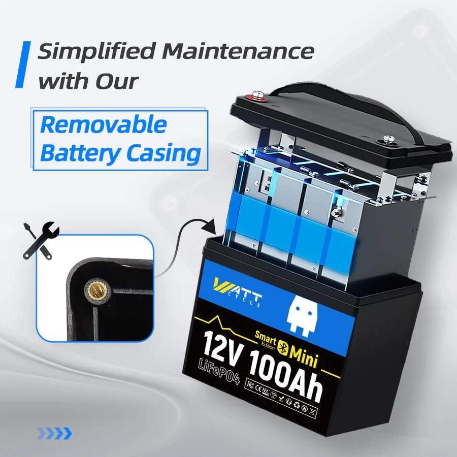 Wattcycle 12V 100Ah LiFePO4 Lithium Battery 2 Packs With Bluetooth 100A Smart BMS Grade A+ 15000+ Cycles For Boat RV Campers