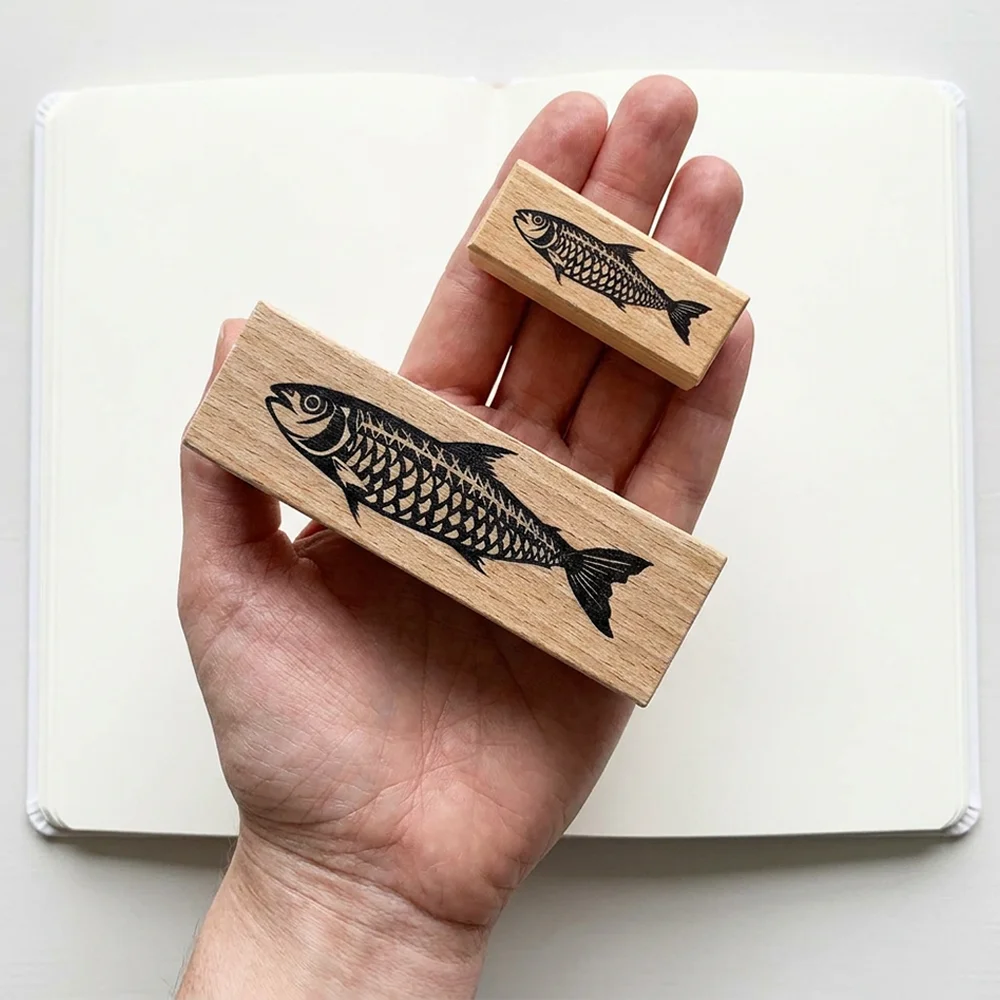 Sardinen-Stempel aus Holz, geeignet für Journaling, Malen, DIY – Detail 4