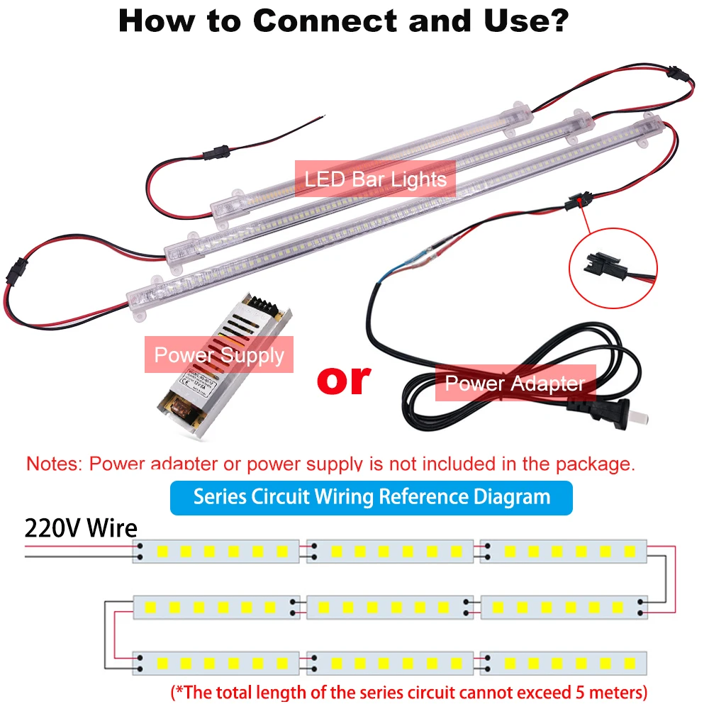 220V LED Bar Lights 2835 High Bright 72LEDs/m 30/40/50cm Aluminum Tube LED Rigid Strip Light For Under Cabinet Kitchen Lighting