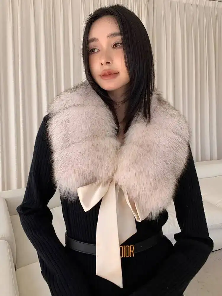 

Очень большой шарф из лисьего меха, женские зимние элегантные шарфы из натурального меха, модные теплые шали для шеи, женское и мужское пальто, воротник из натурального лисьего меха