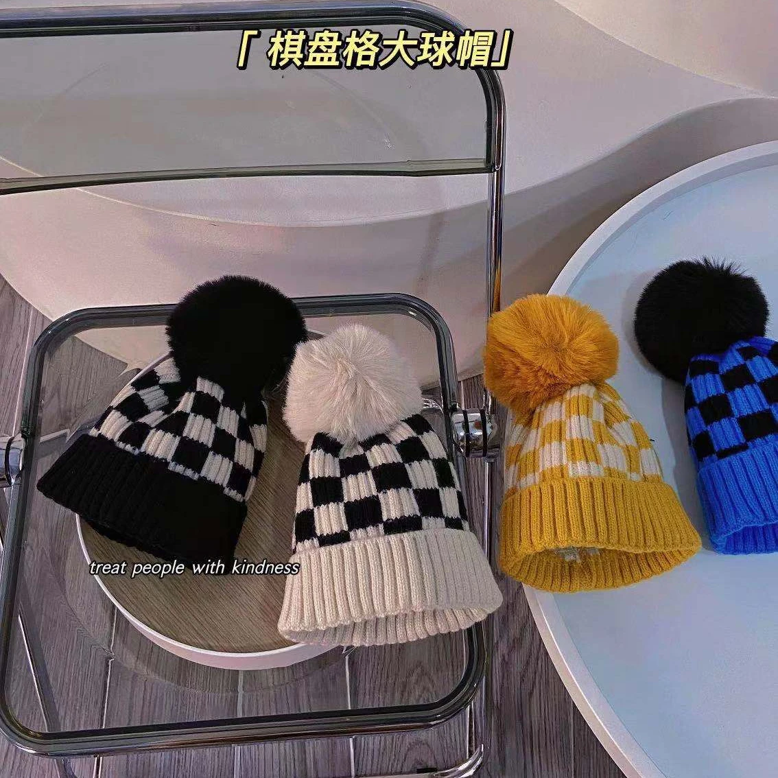 Simplicity Kids Beanie Classice Checkboard Solid Color  Crochet Bonnet for Toddler Boy Girl Fashion Autumn Winter Baby Hat