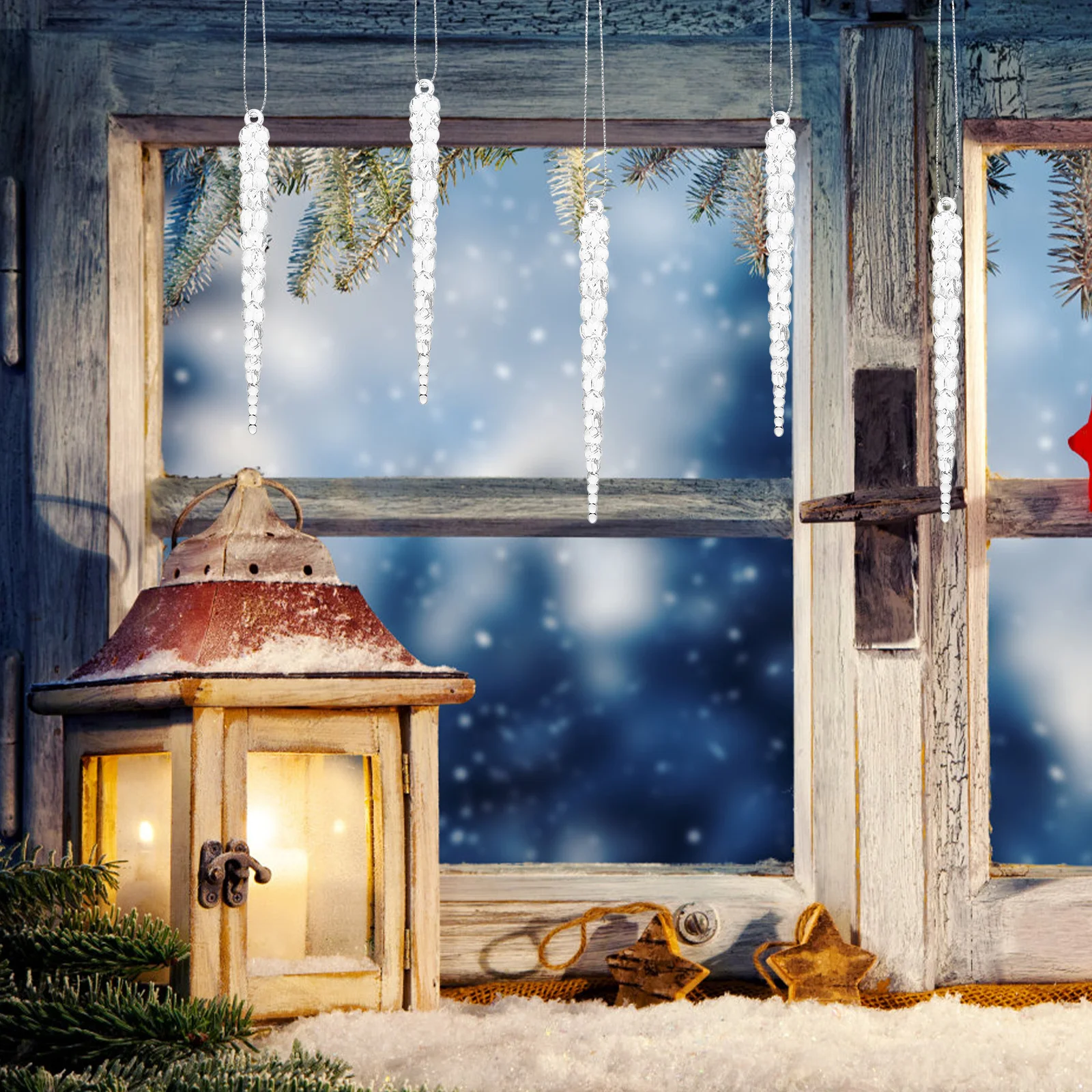 

4Pcs Christmas Tree Hanging Ornaments Decorations Simulation Ice Pillars Xmas Tree Pendants Holiday Party Decor