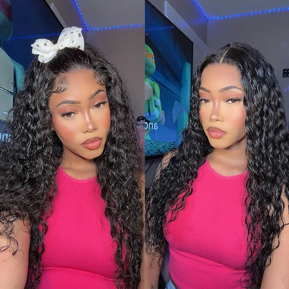200% Deep Wave 32 34 Inches 13X4 HD Transparent Lace Frontal Human Hair Wigs 5X5 Glueless Wig Brazilian Pre Plucked With Baby Hair Deep Curly Lace Front Human Hair Wigs For Women Natural Black Color