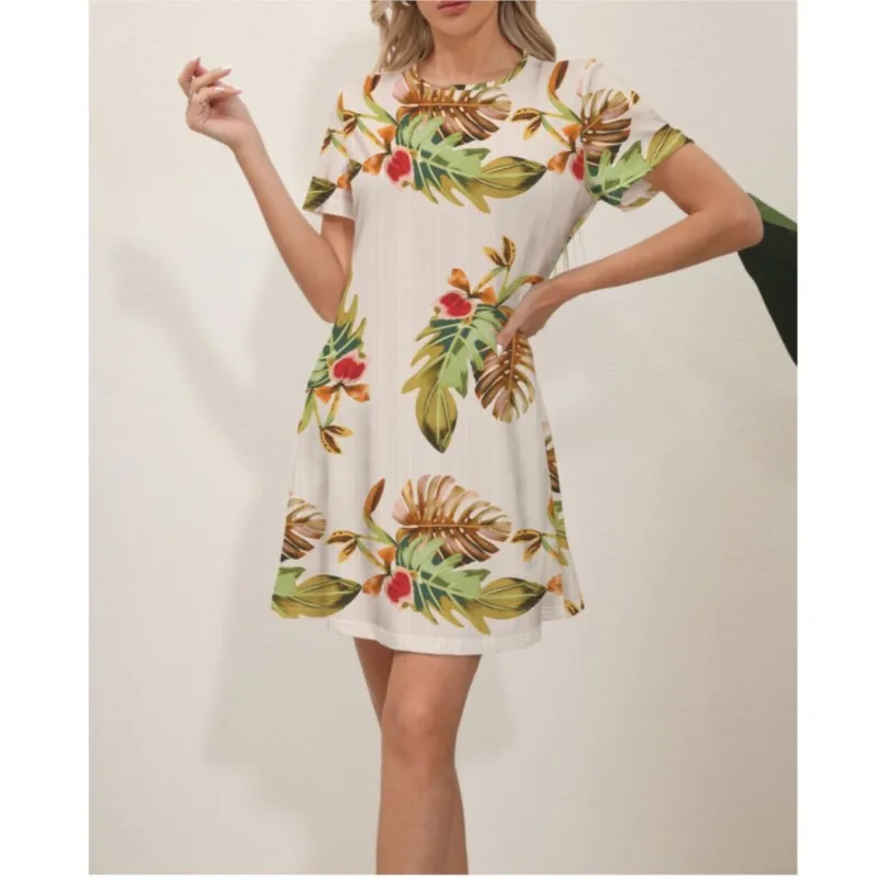 2024 Summer Latest Women\'s Fashion Print Street Trend Round Neck Sweet and Fresh Flowers Solid Colors Suitable for Beach Dresses