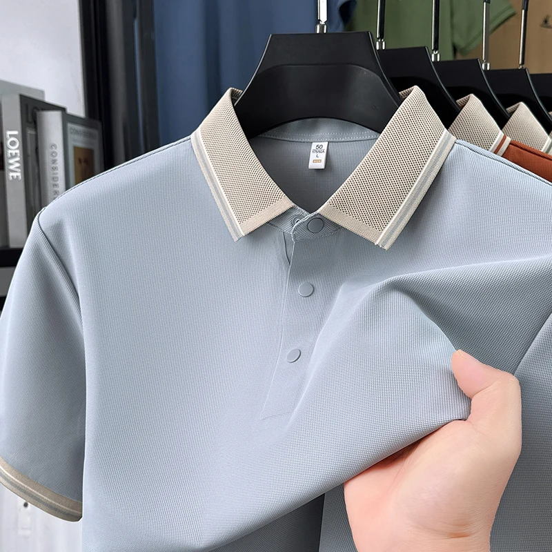 Sell Best No Trace Clothes for Men 2026 Summer Classic Solid Breathable Polo Shirt Short Sleeve Tops Traceless Casual Shirt