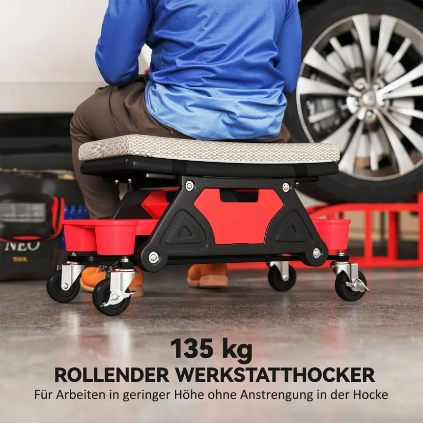 workshop stool with roll storage area 35cm high Rolling stool up to 135 kg