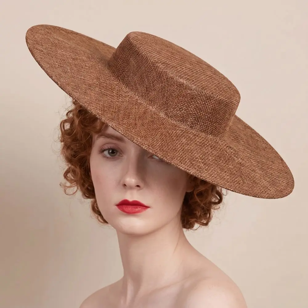 Sweet Solid Color Fascinator Base Wide Brim Headpiece Vintage Fascinator Hat Formal Hat 33 CM Mesh Hat Stage Performance