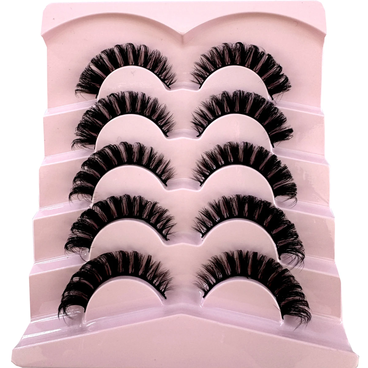 AMSDCN Cat Eye Eyelashes 3D Natural False Lashes D Curl Fluffy Soft Cross 5 Pairs Manga Lashes Wispy Natural Eyelash Extension M