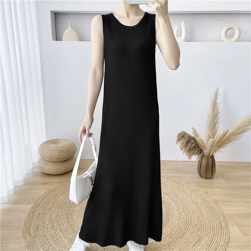

Fashion O-Neck Solid Color All-match Sleeveless Dress Female Clothing Summer New Loose Young Style Casual Long Dresses