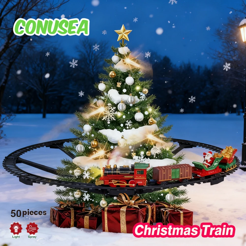 Kersttrein Elektrisch klassiek treinspoorspeelgoed met verlichting Muziek Kinderspoorlocomotief Vrachtwagens Modelauto's voor jongens