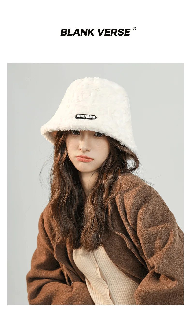 

European and American Winter Plush Hats, Fashionable and Simple, Warm Basin Hats, Furry Fisherman Hats, Winter Girls' Models