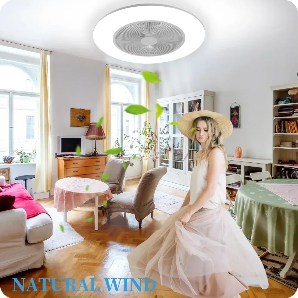 Low profile ceiling fan with lights,modern embedded installation, enclosed ceiling fan,22 inch LEDdimmable leaf less ceiling fan