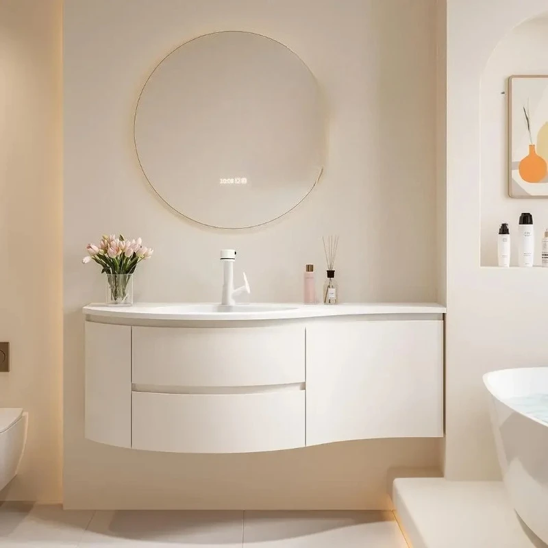 French Cream Style new Corian Integrated Basin Wash Rack Bathroom Cabinet fashion  Combination  Wash Sink Customization