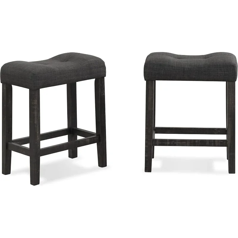 Button Tufted Counter Height Saddle Stools, Set of 2