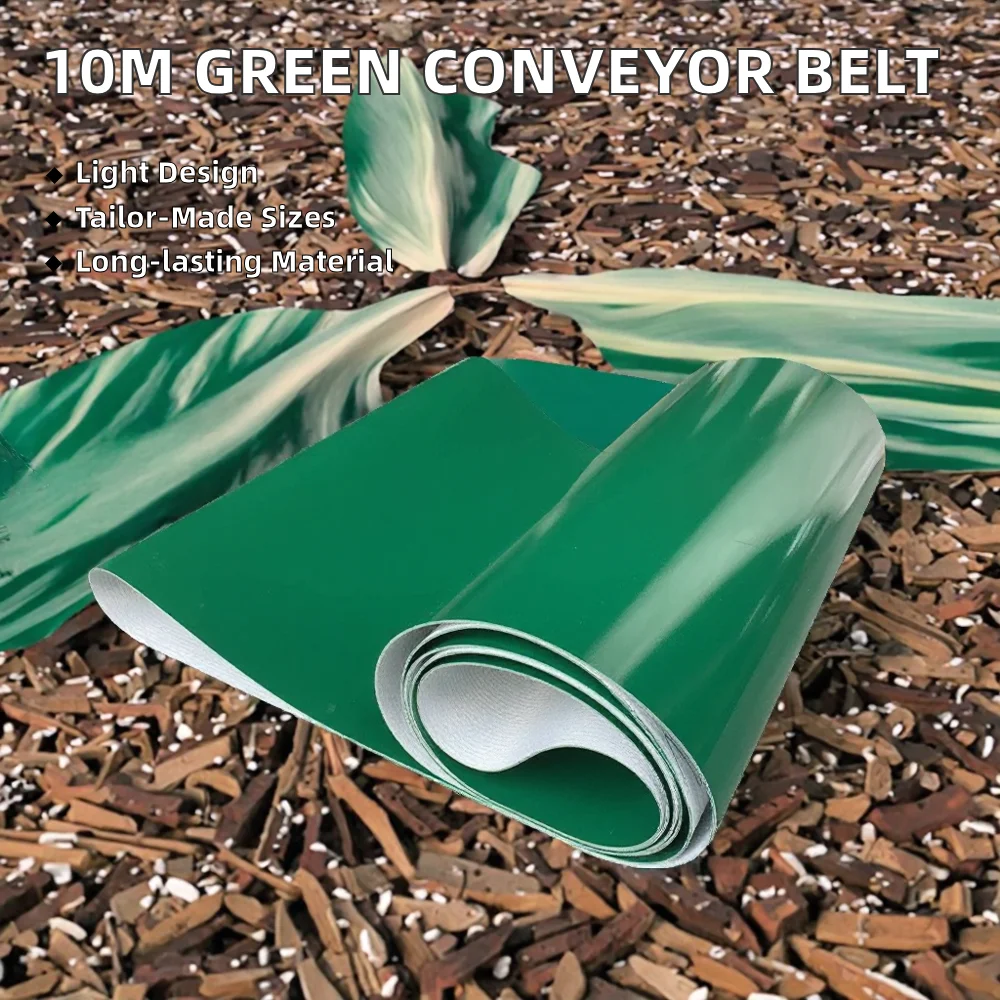 Green Lightweight PVC Glossy Conveyor Belt Roll 10-Meter Long Production Line Accessory Adjustable Speed Rubber Material